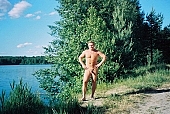nudist man, blue sky, cloud, river, INF, riverside, in a state of nature, in the buff, in the nude, nudity, nude, nakedness, body, russian naturist man, nudism, naturist, man, naked, stripped, nude man, sun, sunshine, naturism, russian, russian naturist, nudist, waterfront, nature, outdoors, without doors, recreation, relaxation, repose, rest, entertainment, grass, in the grass, Moscow, Russia, CD 0097
