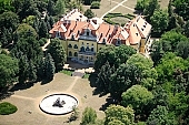 architecture, Hungary, Nagymagocs, eclectic, neobaroque, Karolyi castle, waterworks, air photograph, air photo, 1896/97, count Imre Karolyi, builder, style, park, garden, well-kept, arboretum, tree, forest, Tiszawood, all kinds of pine, virgin oak, evergreen, sycamore, U formed, renewes, tourism spetacle, CD 0056, Kiss Lszl, Lszl Kiss