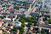 Hodmezovasarhely, Hungary, Csongrd county, air photograph, panorama, church, shooting, green, tree, trees, air photo, summer, spring, residential area, residential section, mayors office, central, perspective, air photos, block of flat, block of flats, mansion, mansions, aerials, aerial, birds eye view, outskirts, city center, pool, vat, garden city, garden suburb, house, houses, line of houses, street, streets, building, buildings, road, roads, ways, garden, environment, ambience, neighbor, neighborhood, plan, square, gardens, rooftop, of birds eye view, CD 0029, Kiss Lszl, Lszl Kiss