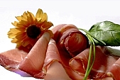 salami, food, eatable, edible, delicious, meal, breakfast, lunch, dinner, flower, leaf, green, ham, leg of pork, cold collation, cold meat, cold buffet, serv, serving, victuals, comestible, edibles, smoked, smoke-dried, meat, bacon, blossom, bloom, lean meat, Kiss Lszl, Lszl Kiss