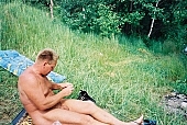 nudist man, to collar, naturist man, fisher, trolling-rod, fish, reel, line, blue sky, cloud, river, INF, riverside, in a state of nature, in the buff, in the nude, nudity, nude, nakedness, body, russian naturist man, nudism, naturist, man, naked, stripped, nude man, sun, sunshine, naturism, russian, russian naturist, nudist, waterfront, nature, outdoors, without doors, recreation, relaxation, repose, rest, entertainment, grass, in the grass, Moscow, Russia, CD 0097