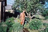 nude man, nudist man, garden, backyard, week-end backyard, weekend house, vacation house, plant, blossom, bloom, flower, water, to water, naturist man, blue sky, cloud, river, INF, riverside, in a state of nature, in the buff, in the nude, nudity, nude, nakedness, body, russian naturist man, nudism, naturist, man, naked, stripped, sun, sunshine, naturism, russian, russian naturist, nudist, waterfront, nature, outdoors, without doors, recreation, relaxation, repose, rest, entertainment, grass, in the grass, Moscow, Russia, CD 0097