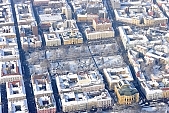 Szeged, town, city, winter, wintry, aerials, air photographs, city center, central, downtown, Szechenyi square, city hall, theatre, square, landscape, line of houses, street, streets, road, building, buildings, critter, haze, steam, vapor, roads, ways, park, garden, environment, ambience, everyday life, at home, countryside, aldermanry, plan, air, aerial, air photograph, air photo, tower, CD 0029, Kiss Lszl, Lszl Kiss